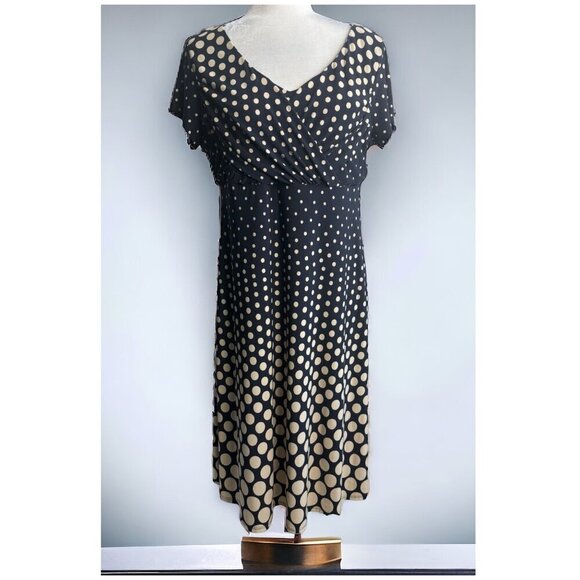MSK A-Line Dress Tan Polka Dot on Navy Blue Empire Waist Women's Size 12 - Picture 7 of 7